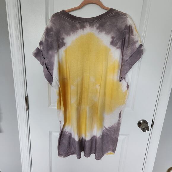 Village Mews Vintage Yellow Tie Dye T Shirt Yellow Grey Palm Tree OSFM - Picture 8 of 8